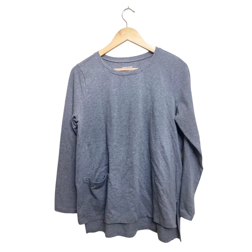Eileen Fisher Grey Organic Cotton Stretch‎ Long Sleeve Pocket Tunic Top Medium